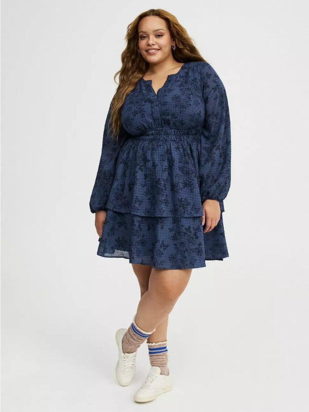 Torrid Smocked Waist Tiered Mini Dress – Navy + Black Floral – Size 4 - 4X (NWT)